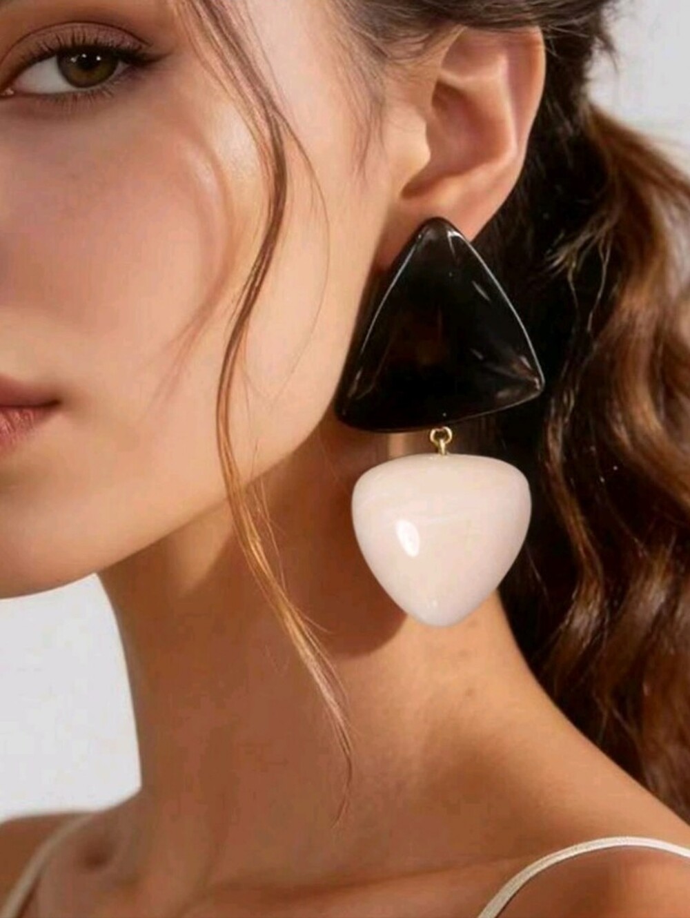 NEW! Minimalist Black and White Geometric Triangle Drop Earrings - Women Jewelry